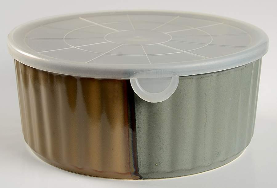 Gold Dust Green 8" Ceramic Storage Bowl & Plastic Lid by Sango-1