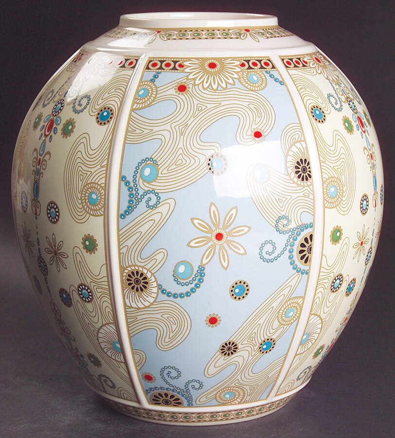 Jewel Turquoise & Pearls Globe Vase by Spode-1