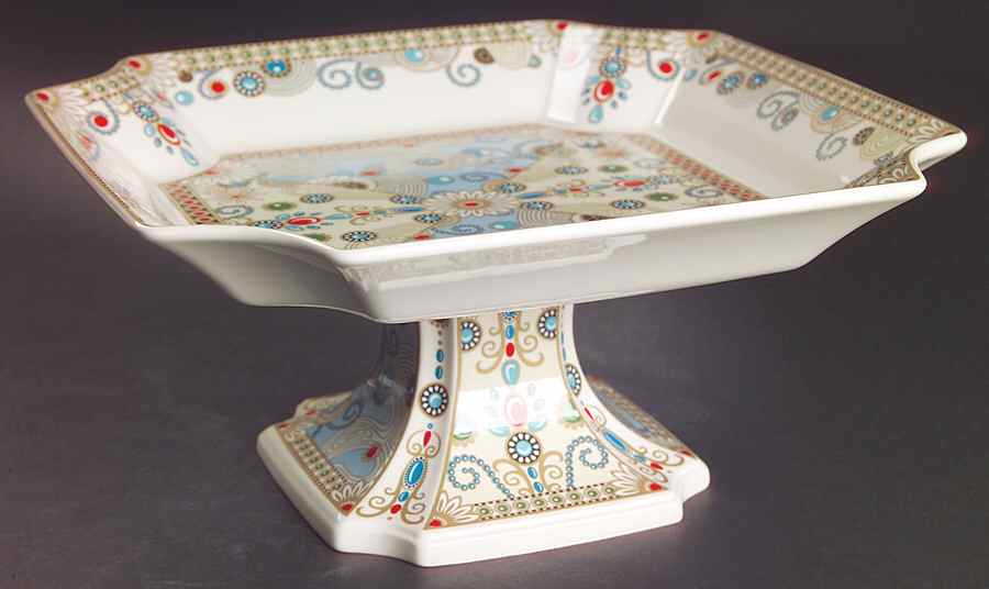 Jewel Turquoise & Pearls Square Compote (Height X Width) by Spode-1