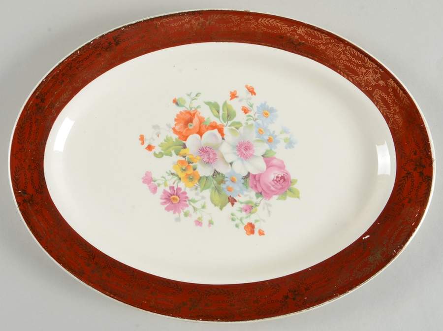 Madame du Barry Maroon 11" Oval Serving Platter by Stetson-1