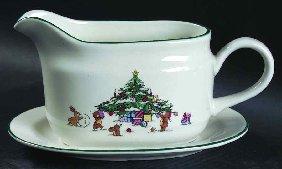 Whimsical Christmas (Smooth, Green Trim) Gravy Boat & Underplate by Salem-1