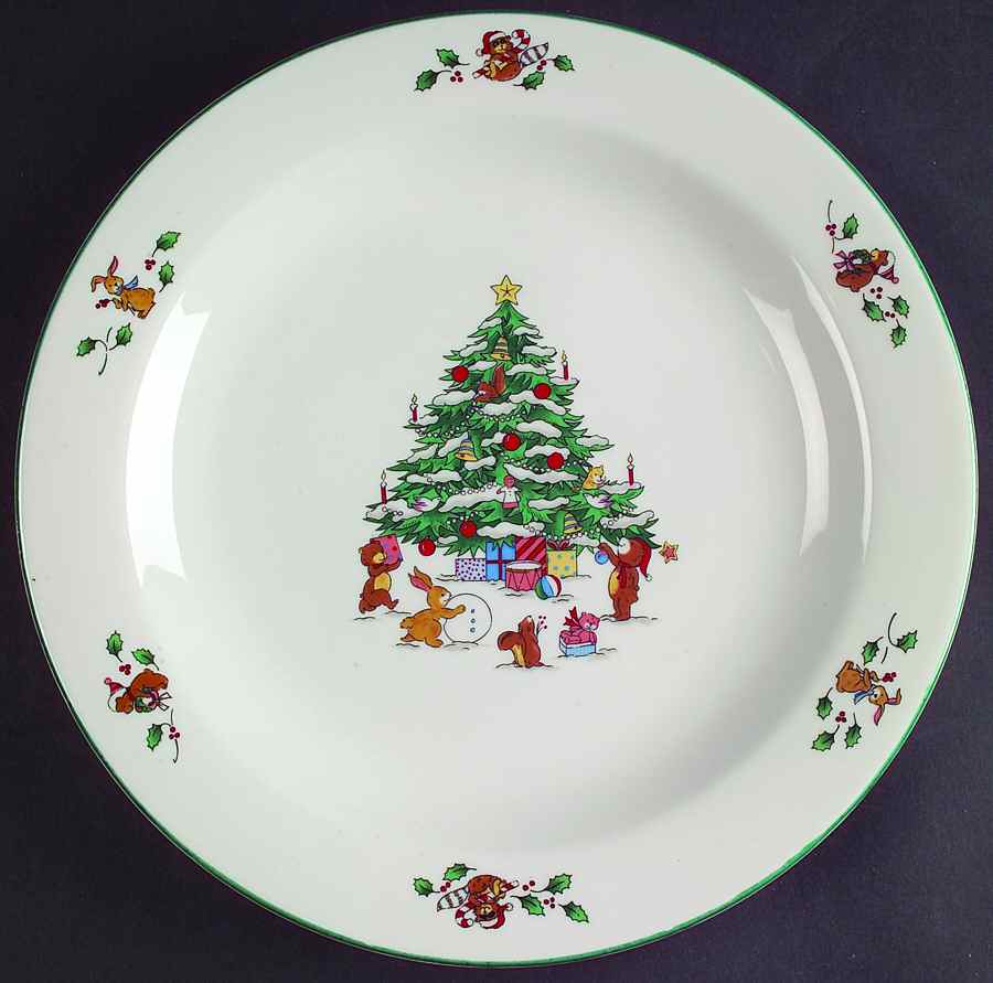 Whimsical Christmas (Smooth, Green Trim) Dinner Plate by Salem-1