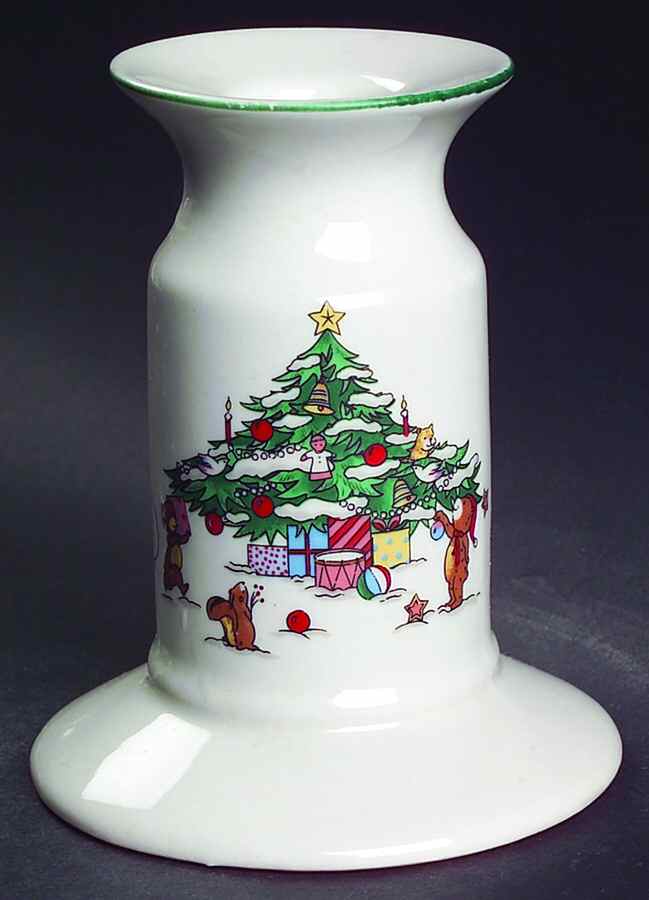 Whimsical Christmas (Smooth, Green Trim) Small Candlestick by Salem-1