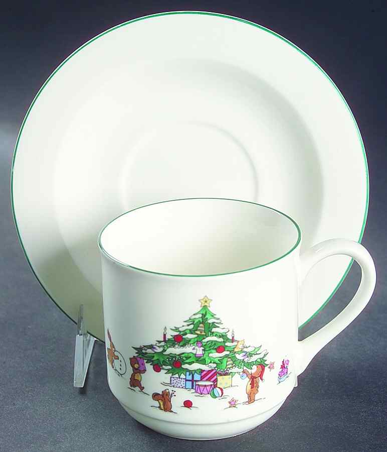 Whimsical Christmas (Smooth, Green Trim) Flat Cup & Saucer Set by Salem-1