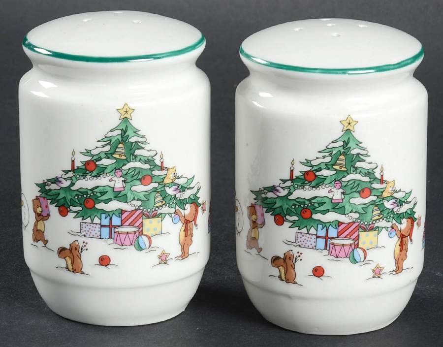 Whimsical Christmas (Smooth, Green Trim) Salt & Pepper Set by Salem-1