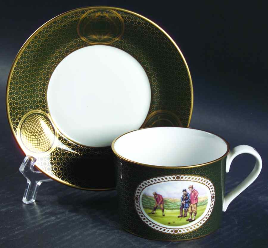 Antique Golfing Scenes Flat Cup & Saucer Set by Spode-1