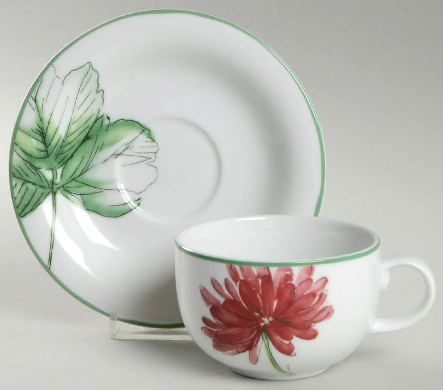 Abstract Floral Flat Cup & Saucer Set by St Andrews-1