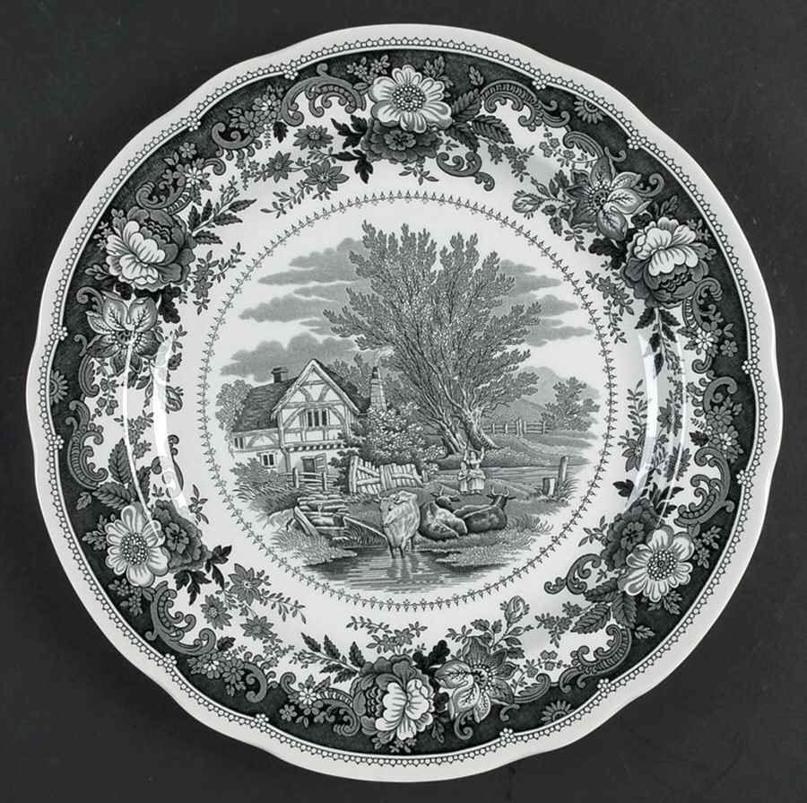 Williamsburg Country Scenes Black Dinner Plate by Spode-1