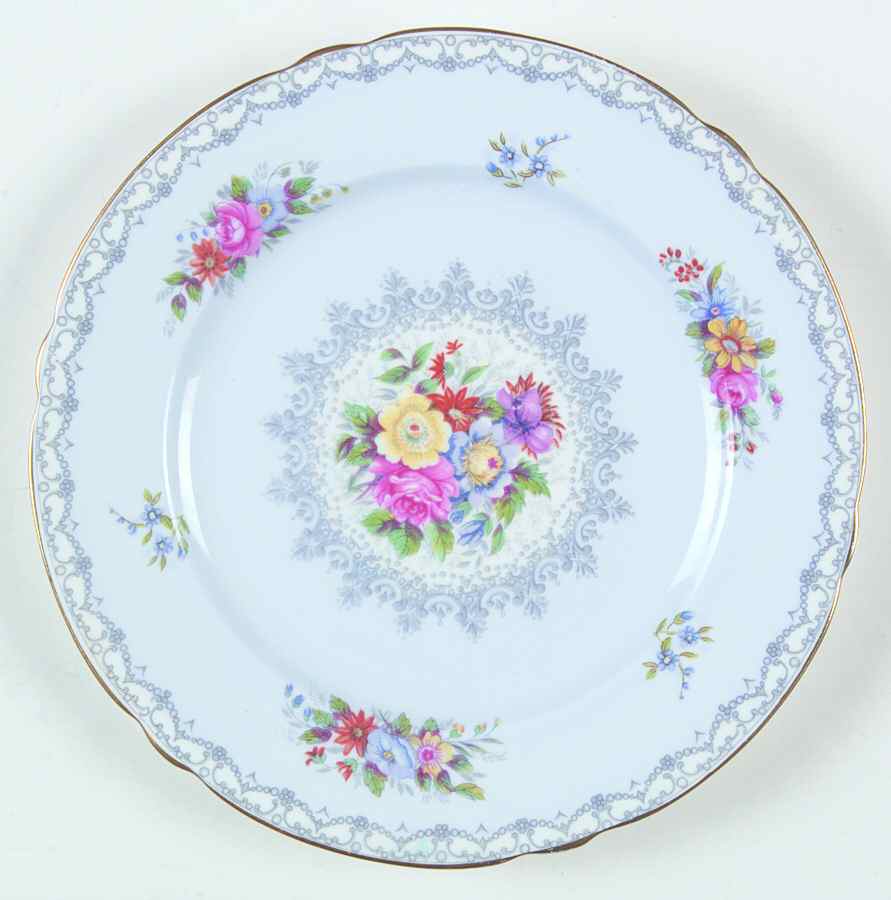 Crochet Blue (Blue Background, Gold Trim) Bread & Butter Plate by Shelley-1