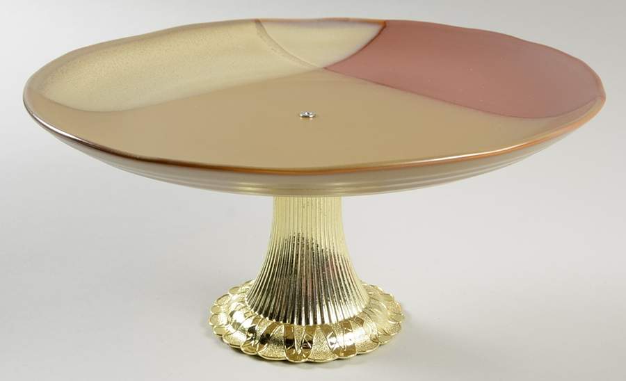 Gold Dust Sienna Cake Stand with 4"-5" Metal Pedestal  Hc by Sango-1
