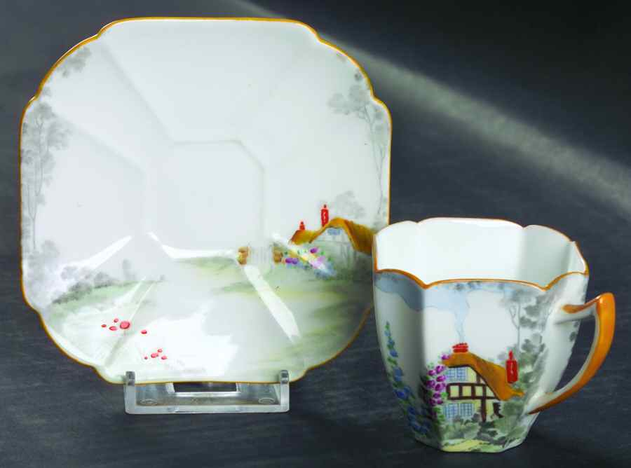 Cottage-2 Flat Demitasse Cup & Saucer Set by Shelley-1