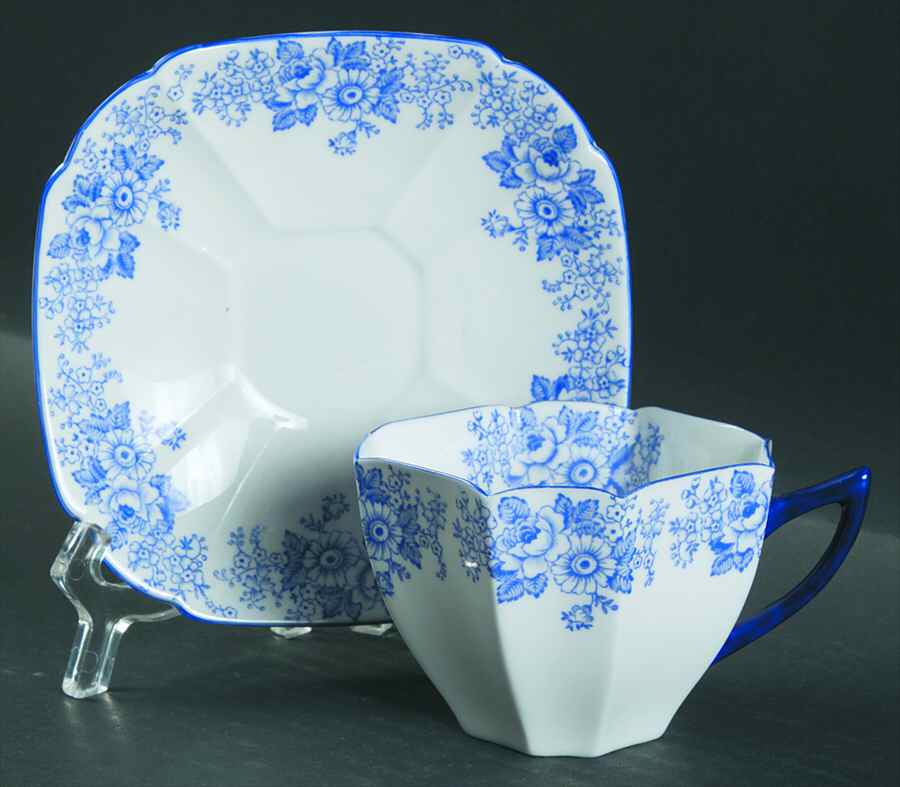 Rose and Daisy Blue Flat Cup & Saucer Set by Shelley-1