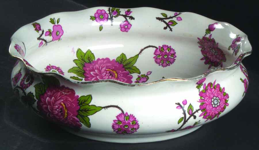 Jacobean (White Background) 8" Round Fluted Dish by Shelley-1