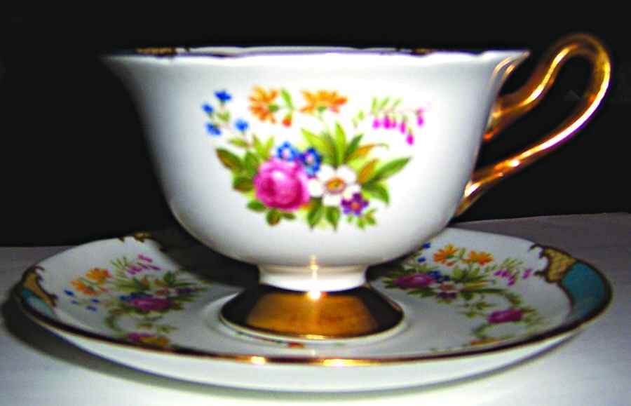 Dubarry (Gold Accent) Footed Cup & Saucer Set by Shelley-1