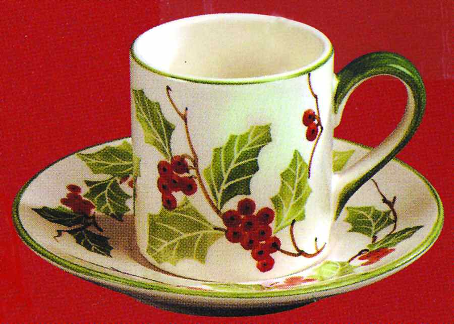 Holly Berries Flat Demitasse Cup & Saucer Set by Sadek-1