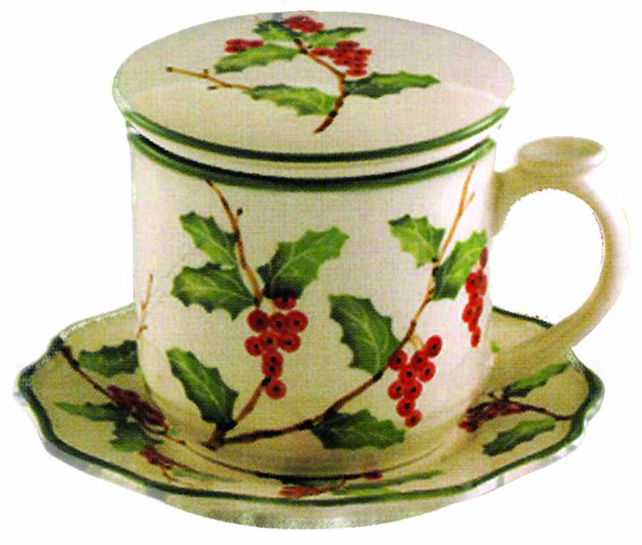 Holly Berries Mug with Lid & Saucer by Sadek-1