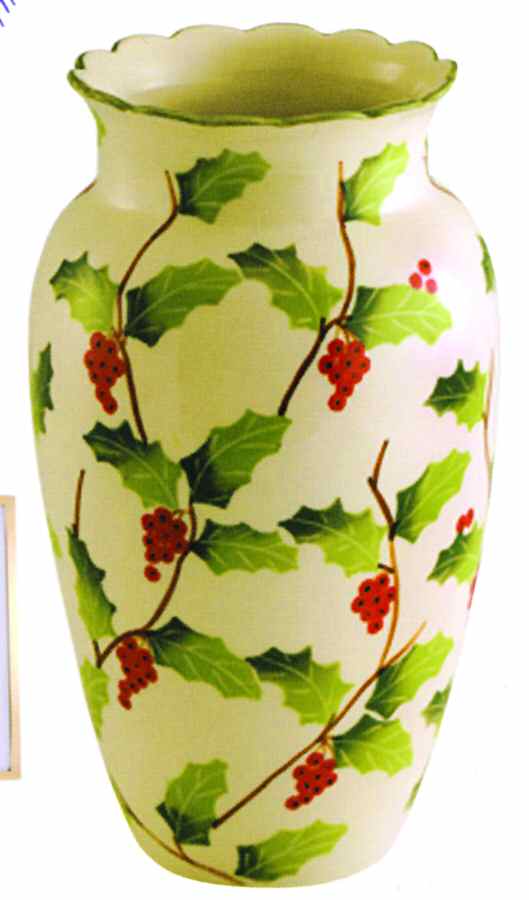 Holly Berries 8" Scalloped Vase by Sadek-1