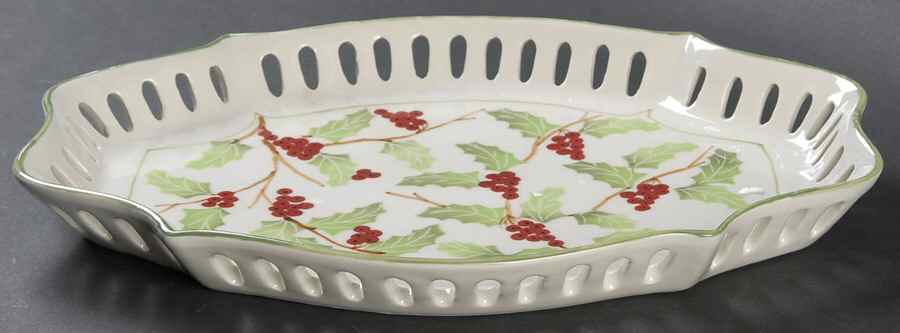 Holly Berries 10" Pierced Oblong Tray by Sadek-1