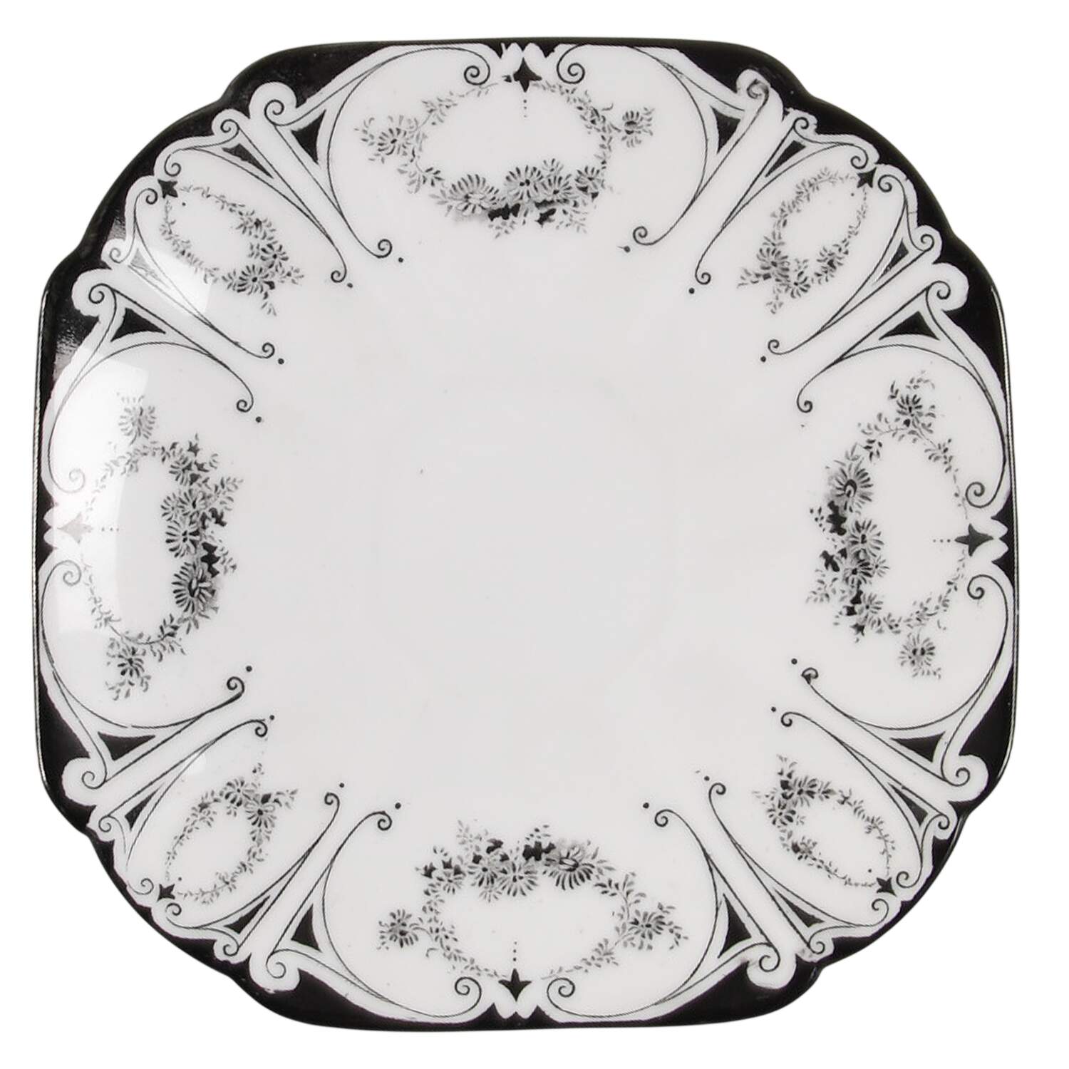 Garland of Flowers Black Saucer by Shelley-1