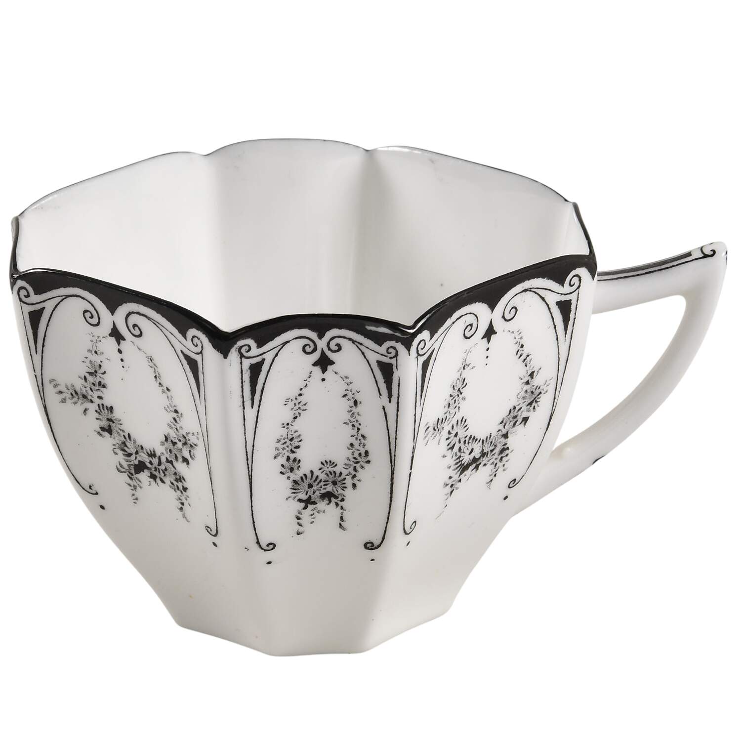 Garland of Flowers Black Flat Cup by Shelley-1