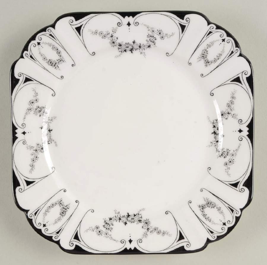 Garland of Flowers Black Dessert/Pie Plate by Shelley-1