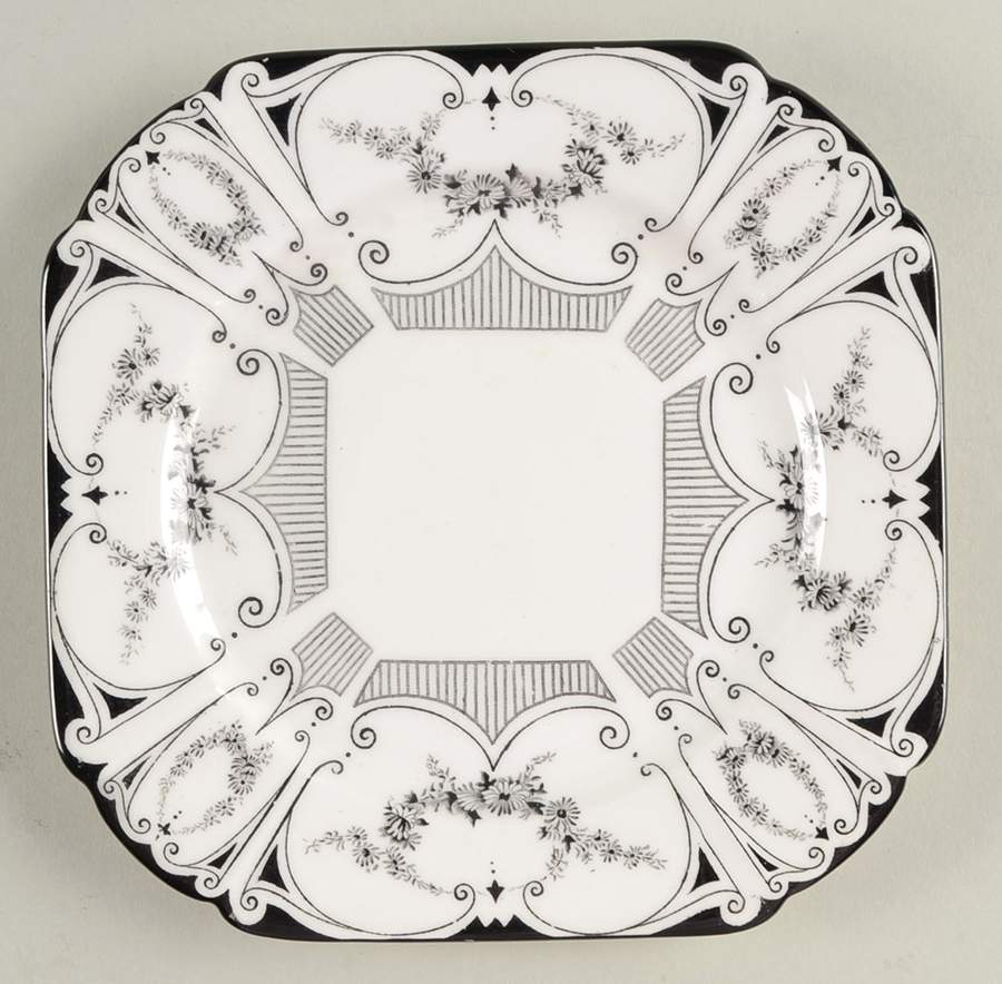 Garland of Flowers Black Bread & Butter Plate by Shelley-1