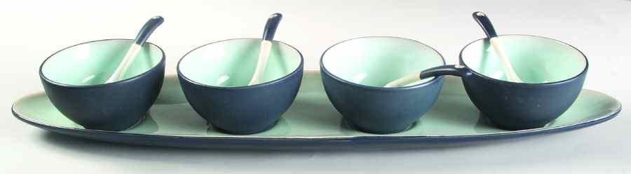 Sensations Blue (9 Piece) Condiment Set (4 Bowls, 4 Spoons & Tray) by Sango-1