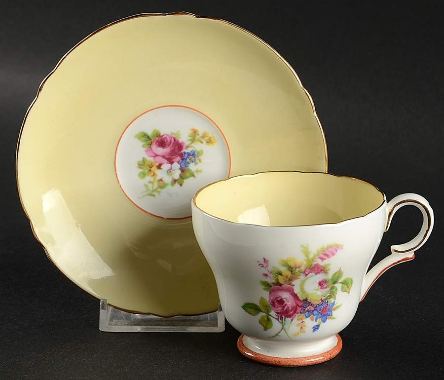 Hulmes Rose  Yellow Footed Demitasse Cup & Saucer Set by Shelley-1