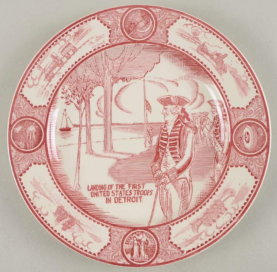 Historical Scenes of Early Detroit Pink Dinner Plate by Spode-1