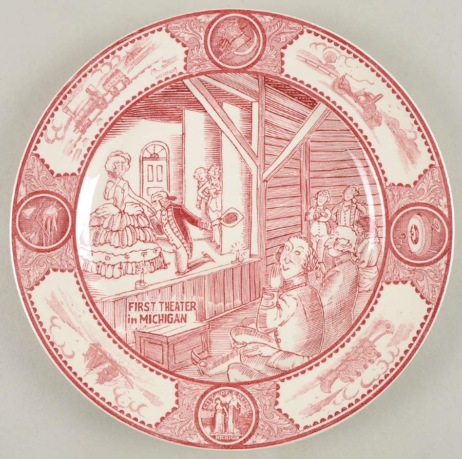 Historical Scenes of Early Detroit Pink Dinner Plate by Spode-1