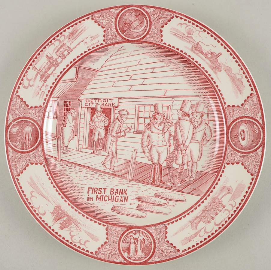 Historical Scenes of Early Detroit Pink Dinner Plate by Spode-1