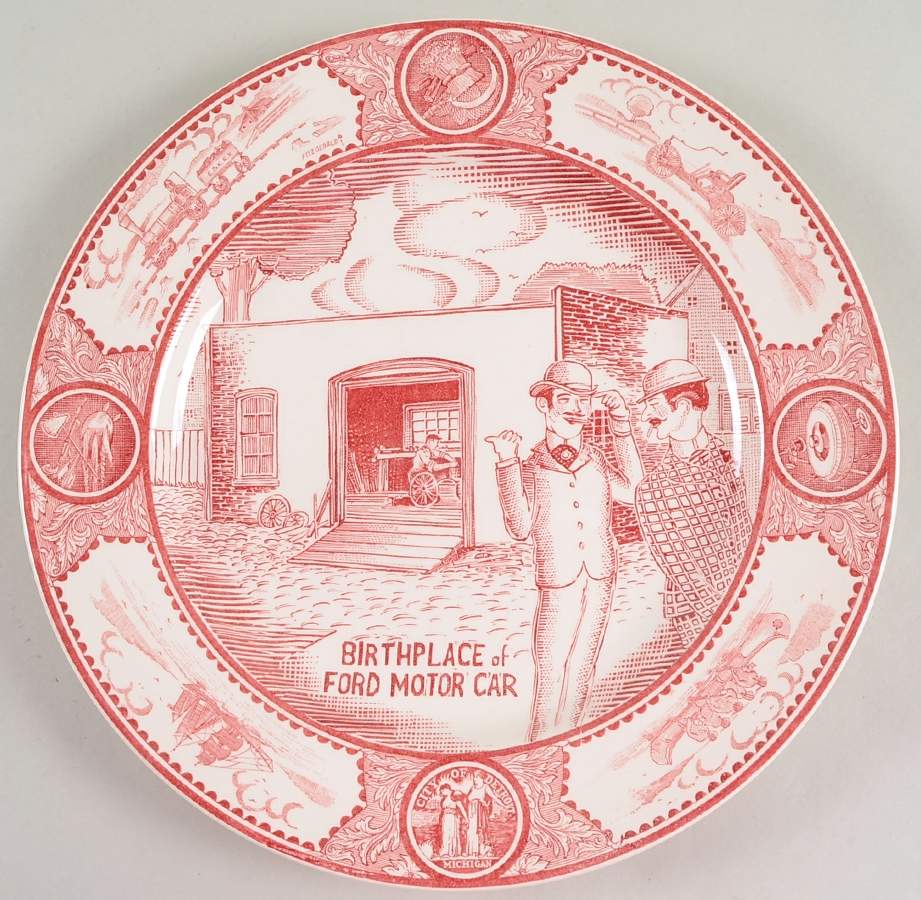 Historical Scenes of Early Detroit Pink Dinner Plate by Spode-1