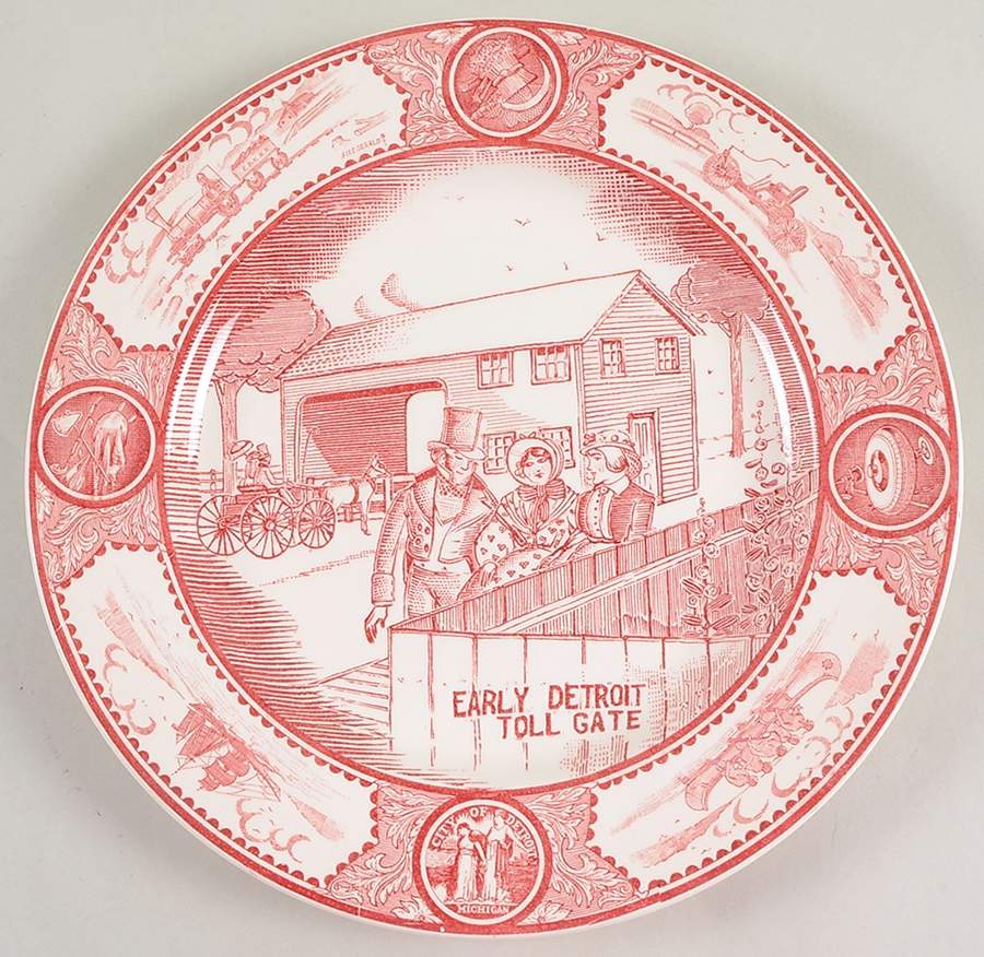 Historical Scenes of Early Detroit Pink Dinner Plate by Spode-1