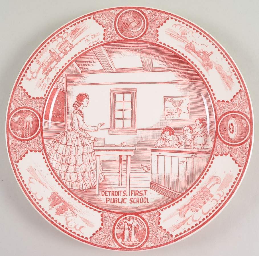 Historical Scenes of Early Detroit Pink Dinner Plate by Spode-1