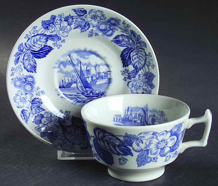 Old Salem (Blue Room Collection) Footed Cup & Saucer Set by Spode-1