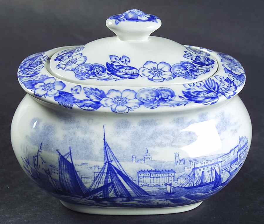 Old Salem (Blue Room Collection) Sugar Bowl & Lid by Spode-1