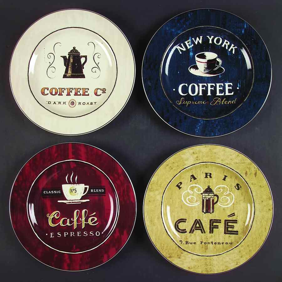 Coffee Break Dessert/Pie Plate - Set of 4 Motifs by Sakura-1