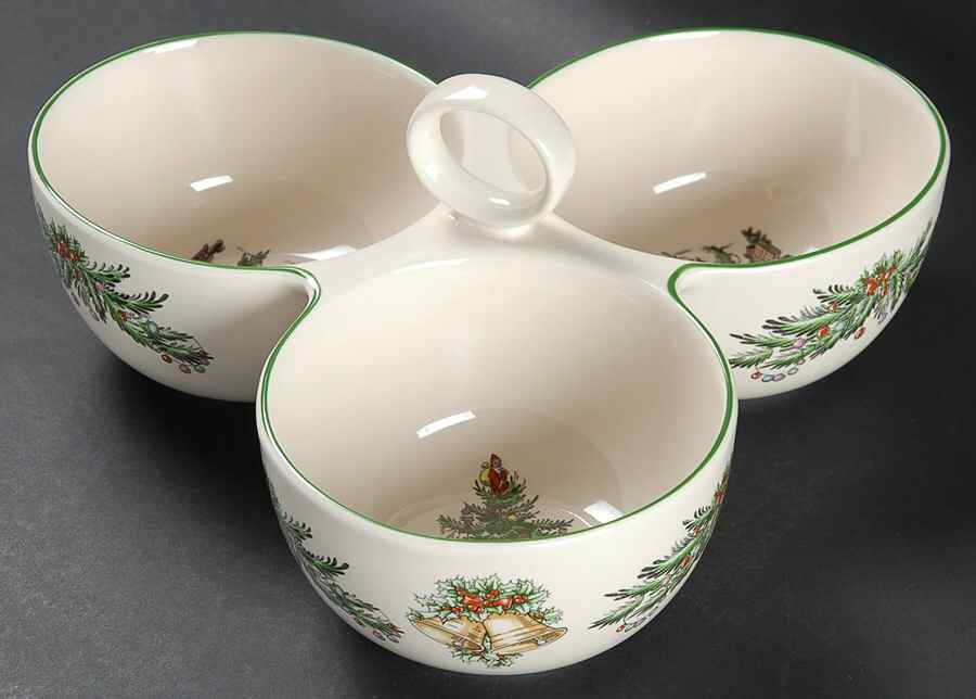 Christmas Tree Garland Handled 3-Part Divided Server by Spode-1