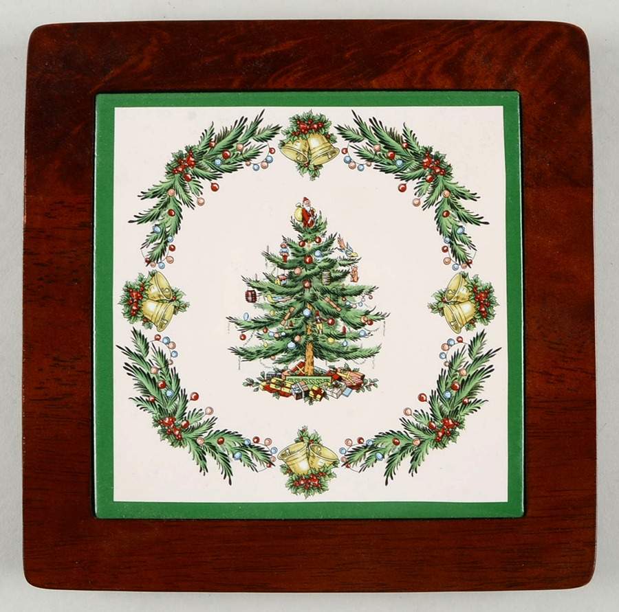 Christmas Tree Garland Wood Frame Trivet by Spode-1