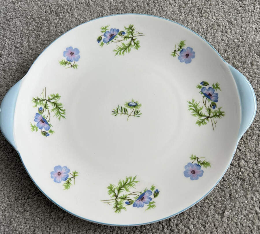 Blue Poppy (Smooth Edge) Handled Cake Plate by Shelley-1