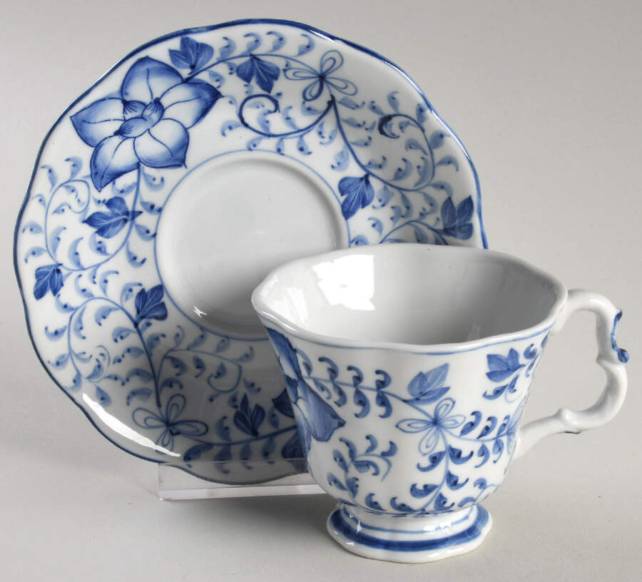 Blue Mum Footed Cup & Saucer Set by Sadek-1