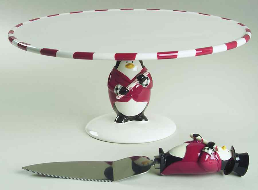 Santa's Little Helpers Cake Stand Pedestal 12" & Pie/Cake Server by Studio Nova-1