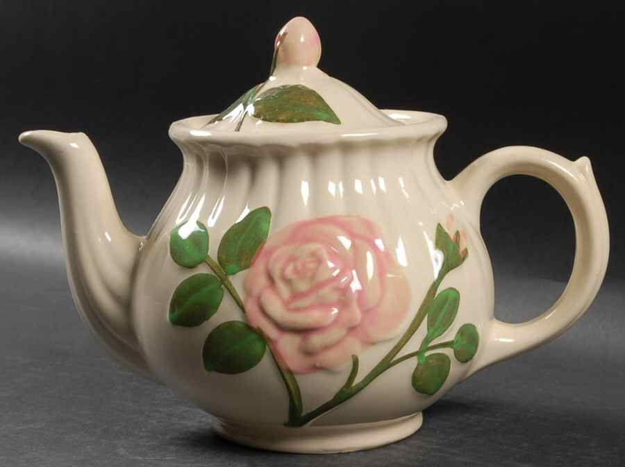 Embossed Rose Pink Teapot & Lid by Shawnee-1