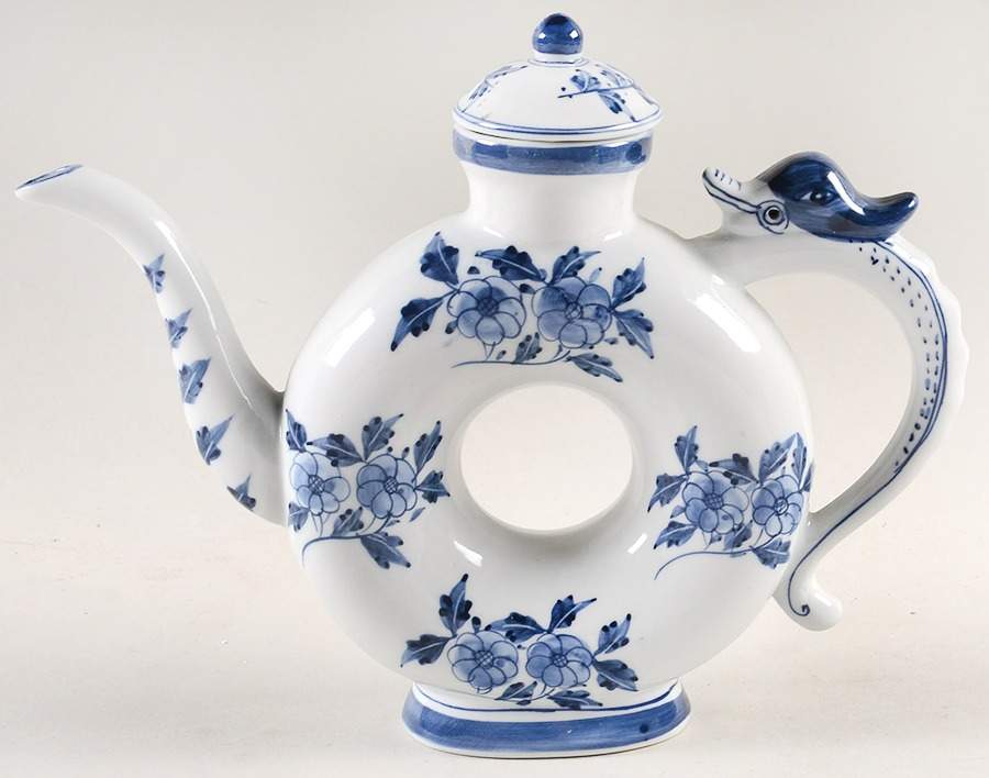 Japanese Blue & White Donut Teapot & Lid by Sadek-1
