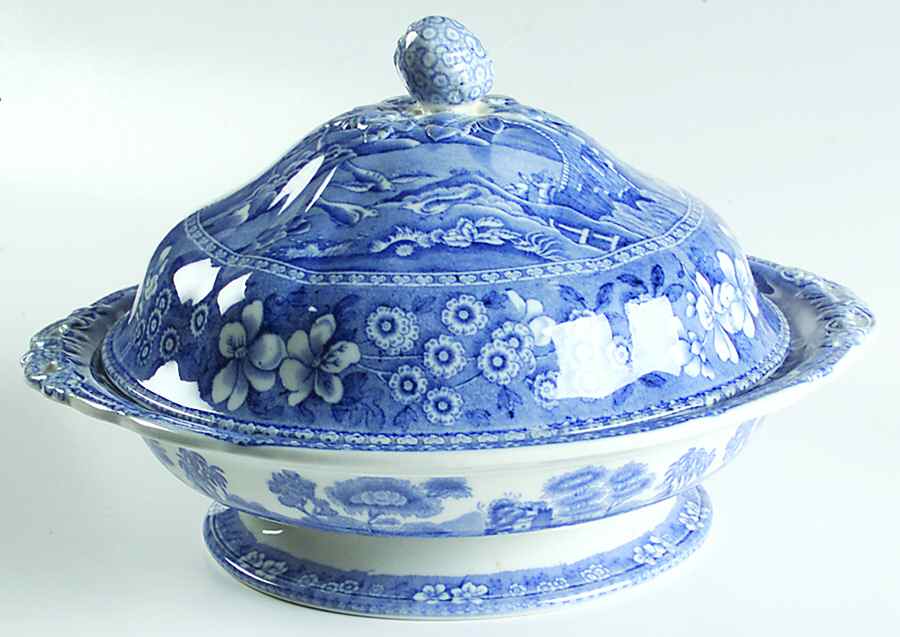 Tower Blue (Light Blue) Round Covered Vegetable by Spode-1