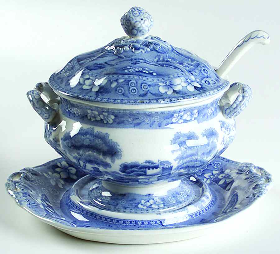 Tower Blue (Light Blue) Sauce Boat & Underplate with Ladle by Spode-1