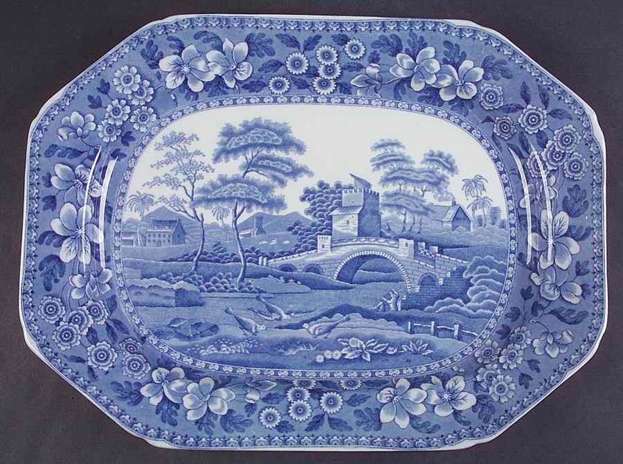 Tower Blue (Light Blue) 16" Oval Serving Platter by Spode-1