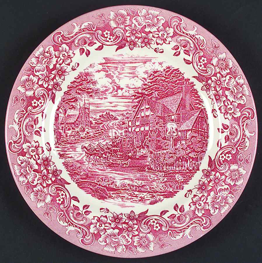 17th Century Red Dinner Plate by Staffordshire Engraving-1