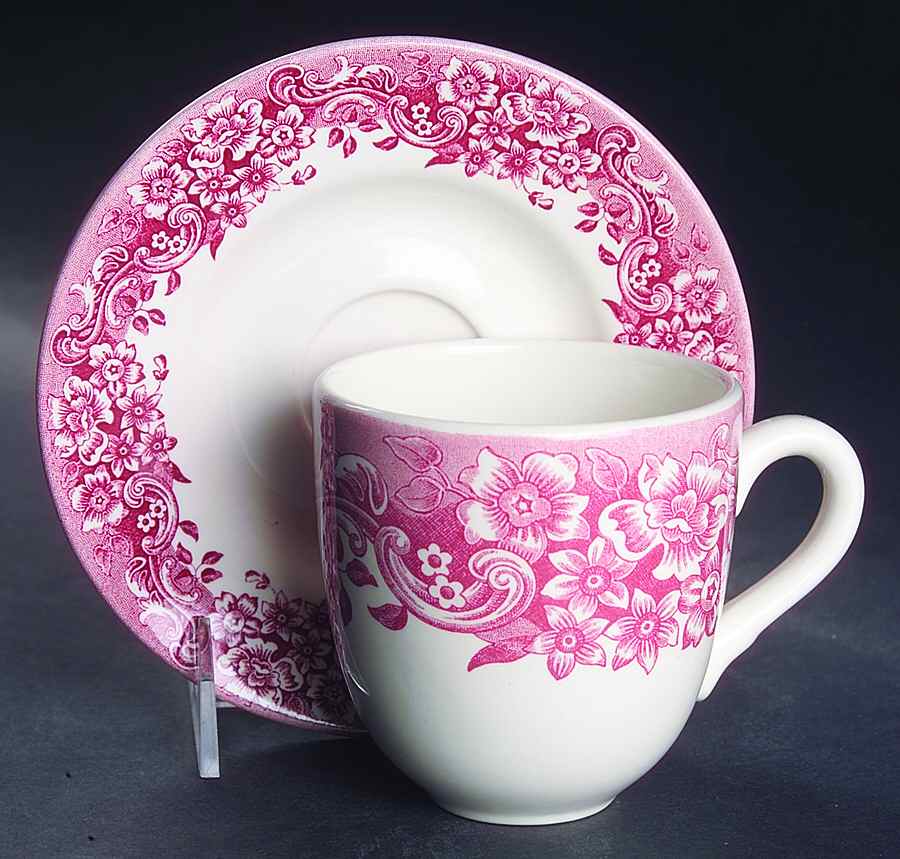 17th Century Red Flat Cup & Saucer Set by Staffordshire Engraving-1