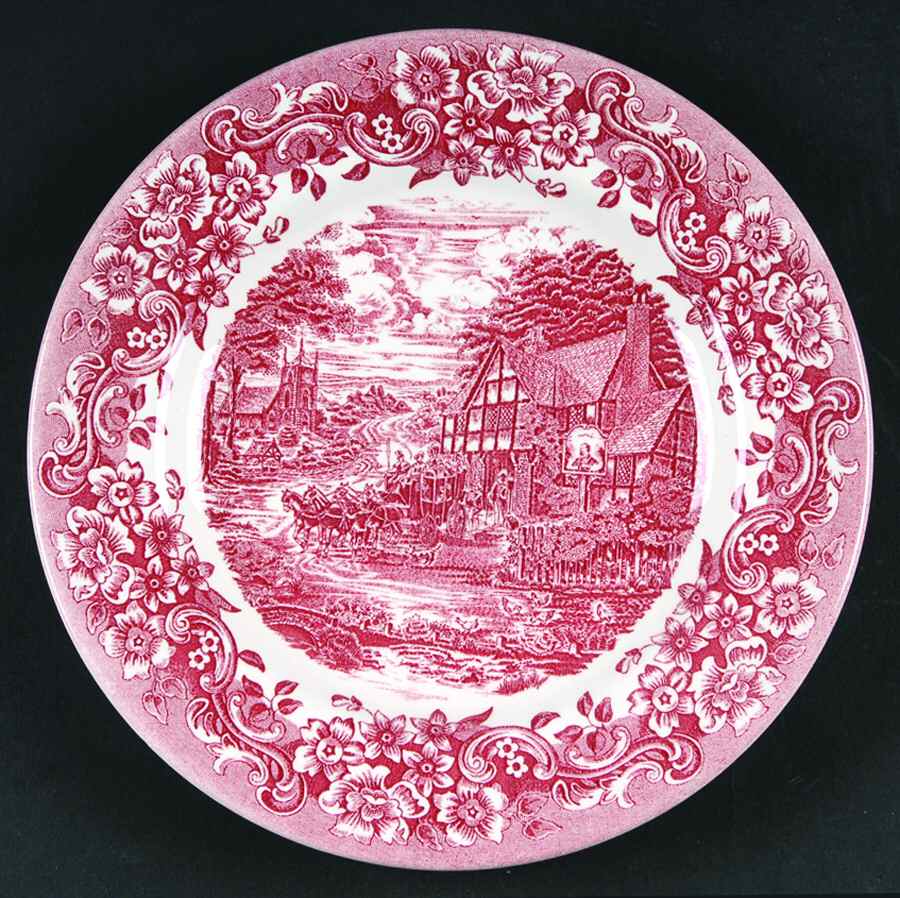 17th Century Red Salad Plate by Staffordshire Engraving-1